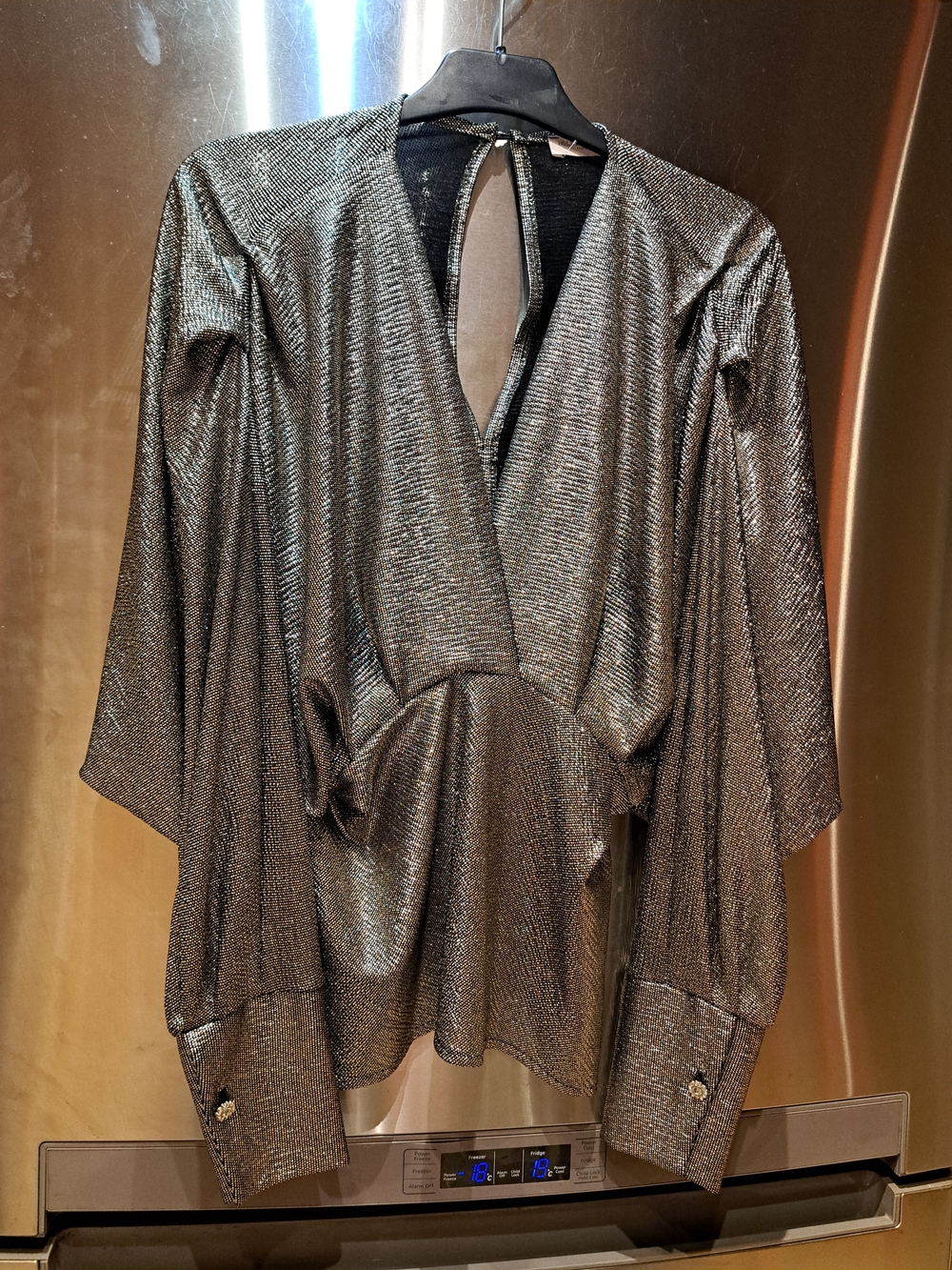 Metallic Silver V-Neck Women’s Blouse